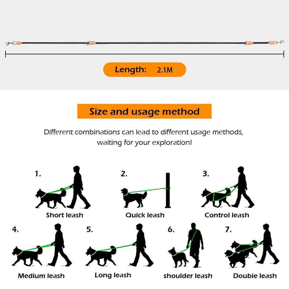 Laisse multifonctionnelle nouvelle génération pour chiens, 2,1 m, réglable et en nylon, pour chiens de grande taille, mains libres, universelle.